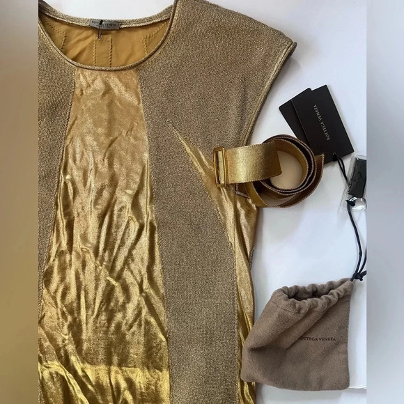 Bottega Veneta Square Neckline Gold Midi Dress Women Size XS, US2, IT38 - Picture 8 of 14